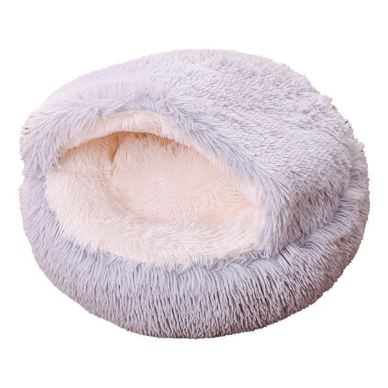 Lit rond semi-fermé en peluche à double usage pour animaux, demi-pack, sommeil profond