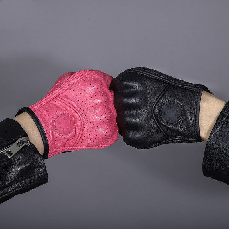 Retro Leather Motorcycle Half Finger Gloves