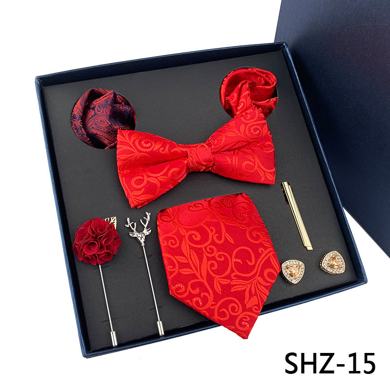 Men's Fashion Simple Pocket Scarf Brooch Tie Set