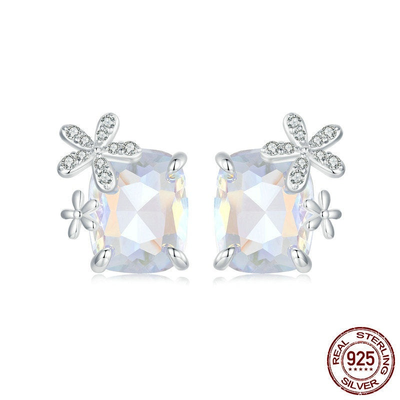 Fantasy Flower Main Stone Stud Earrings For Women Colorful Shining Exquisite Luxury 925 Sterling Silver Stud Earrings