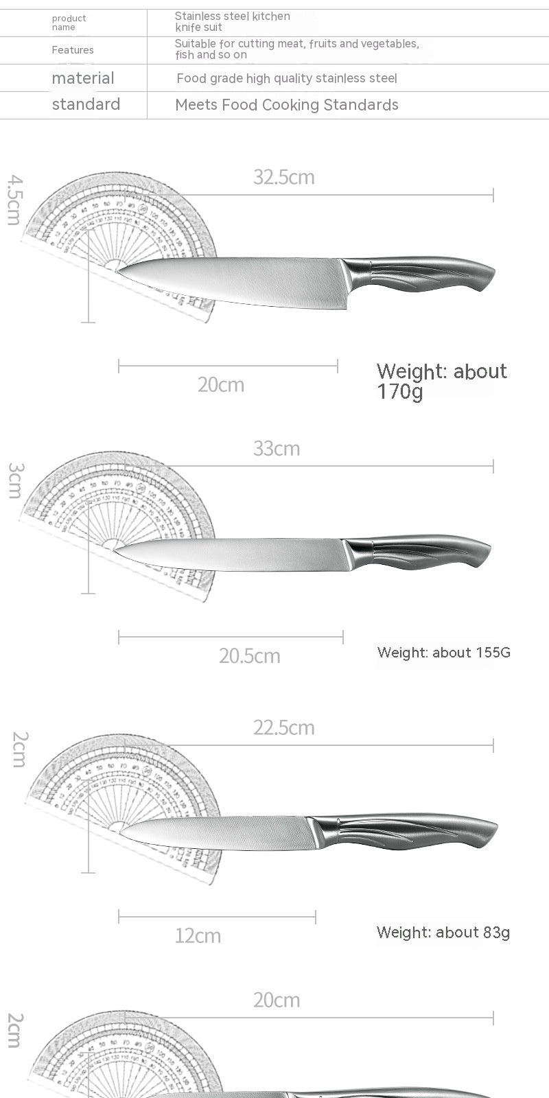 Ensemble de 13 couteaux de cuisine à manche creux en acier inoxydable
