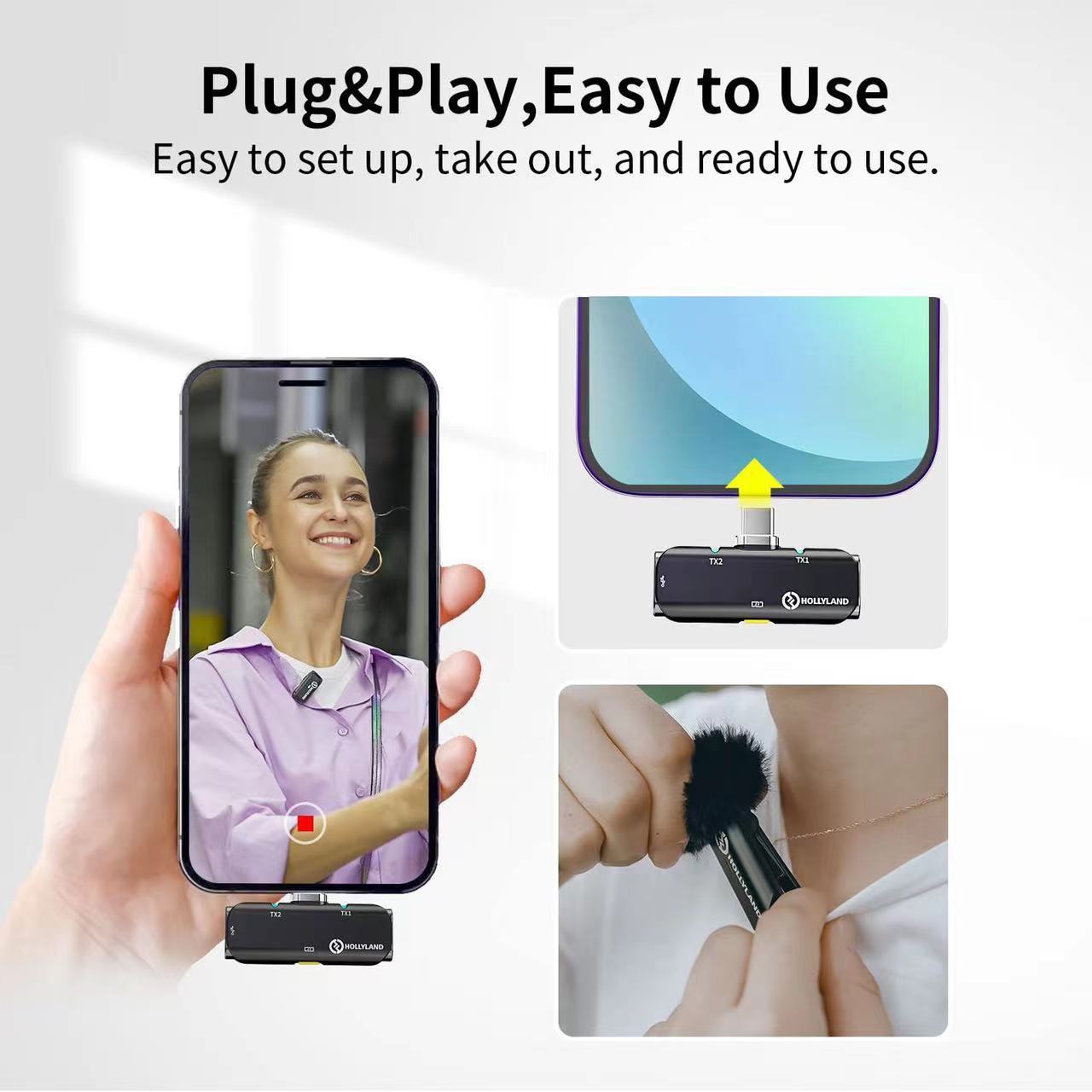 Microphone Lavalier sans fil portable pour téléphone portable