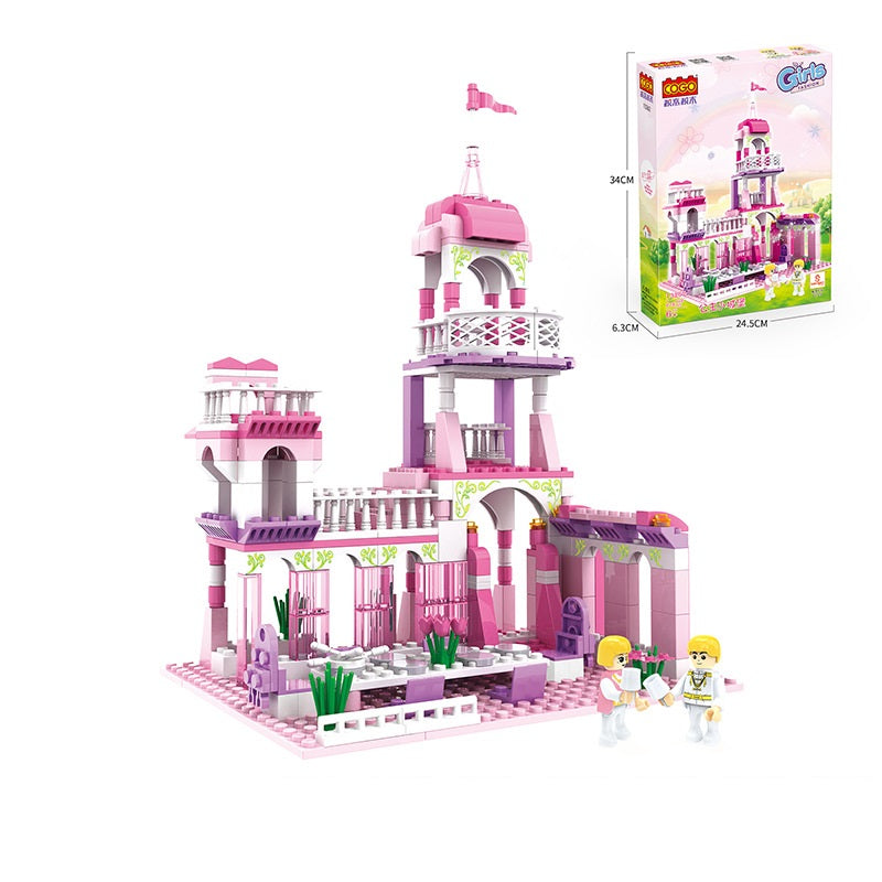 Play House Girl Building Blocks Princess Castle Villa Garden Carousel Beach