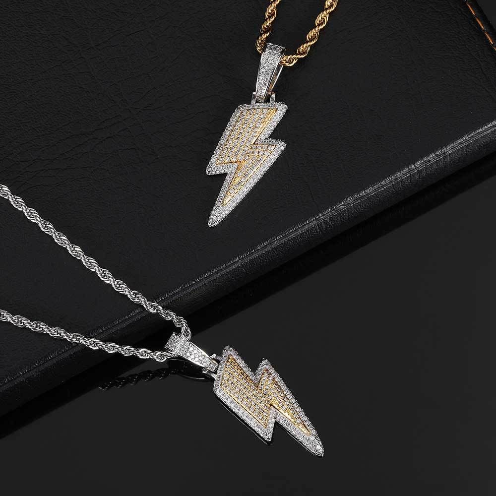 Hip Hop Two Tone Lightning Pendant Necklace Real Gold Plated Copper Necklace