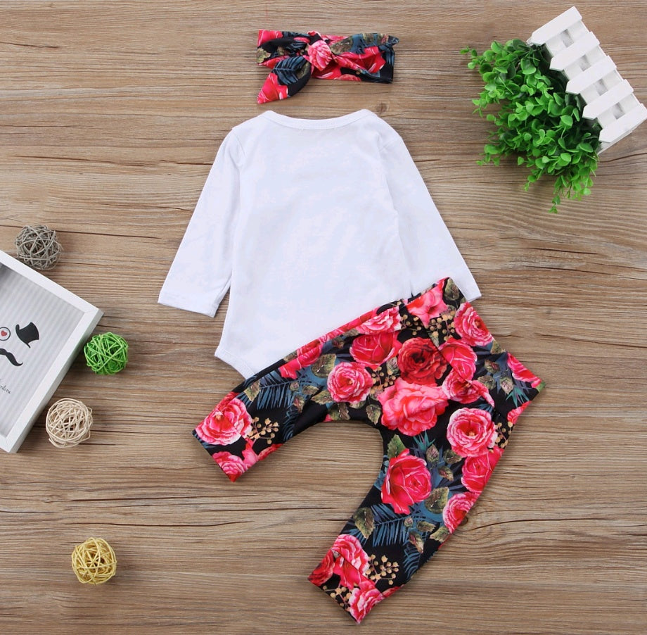 Ensemble trois pièces de vêtements pour bébé fille, nouvelle collection automne, en coton, manches longues, avec bandeau coloré