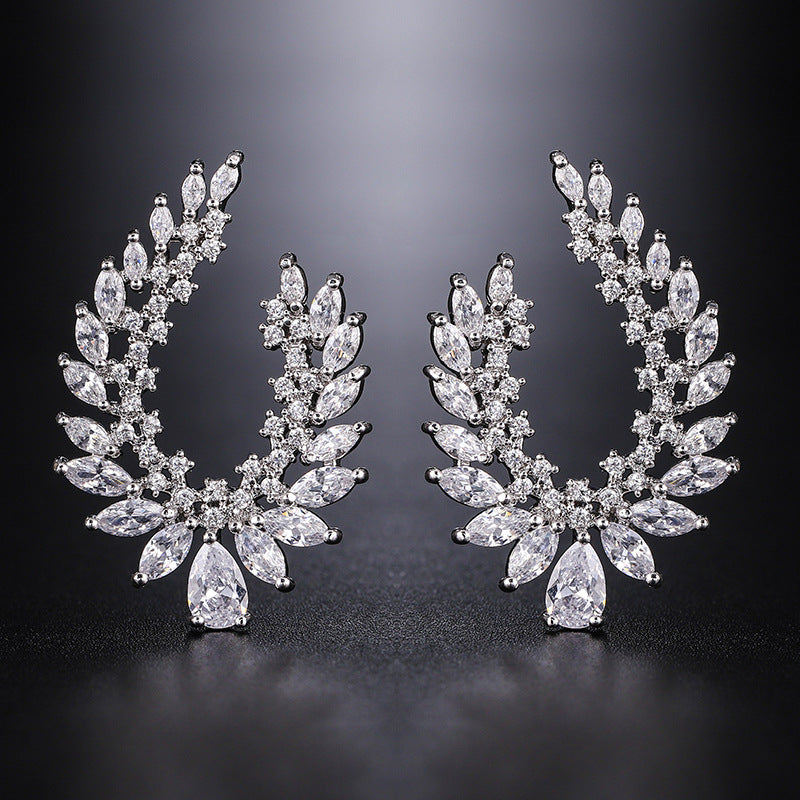 Exaggerated Micro-set Zircon Earrings With Stylish Copper Setting