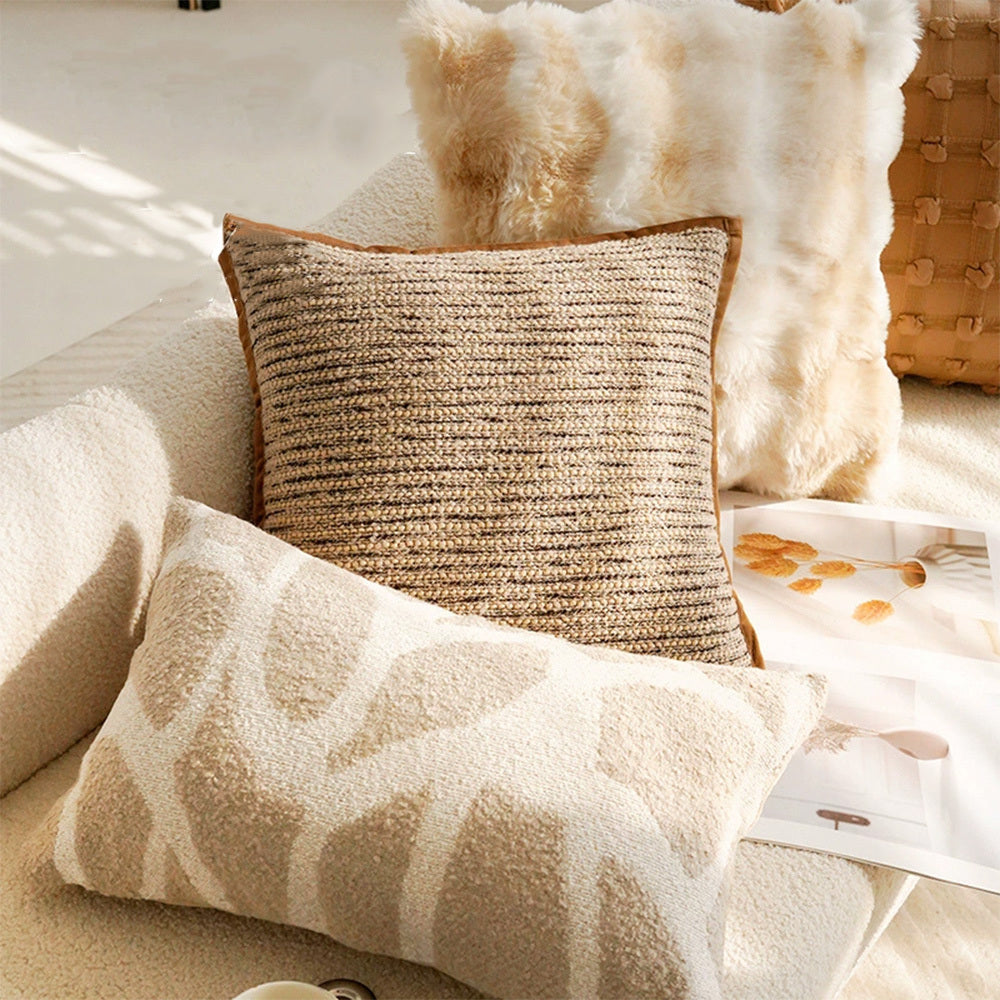 Nordic Ins Cream Style Brown Cream Wind Pillow Cover Vintage French Stamping Waist Cushion Cover Decor Home Decorative Pillowcase 30x50 45x45