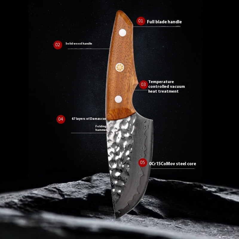 Damascus With Steel In The Middle Meat Cutting Fishing Camping Knife