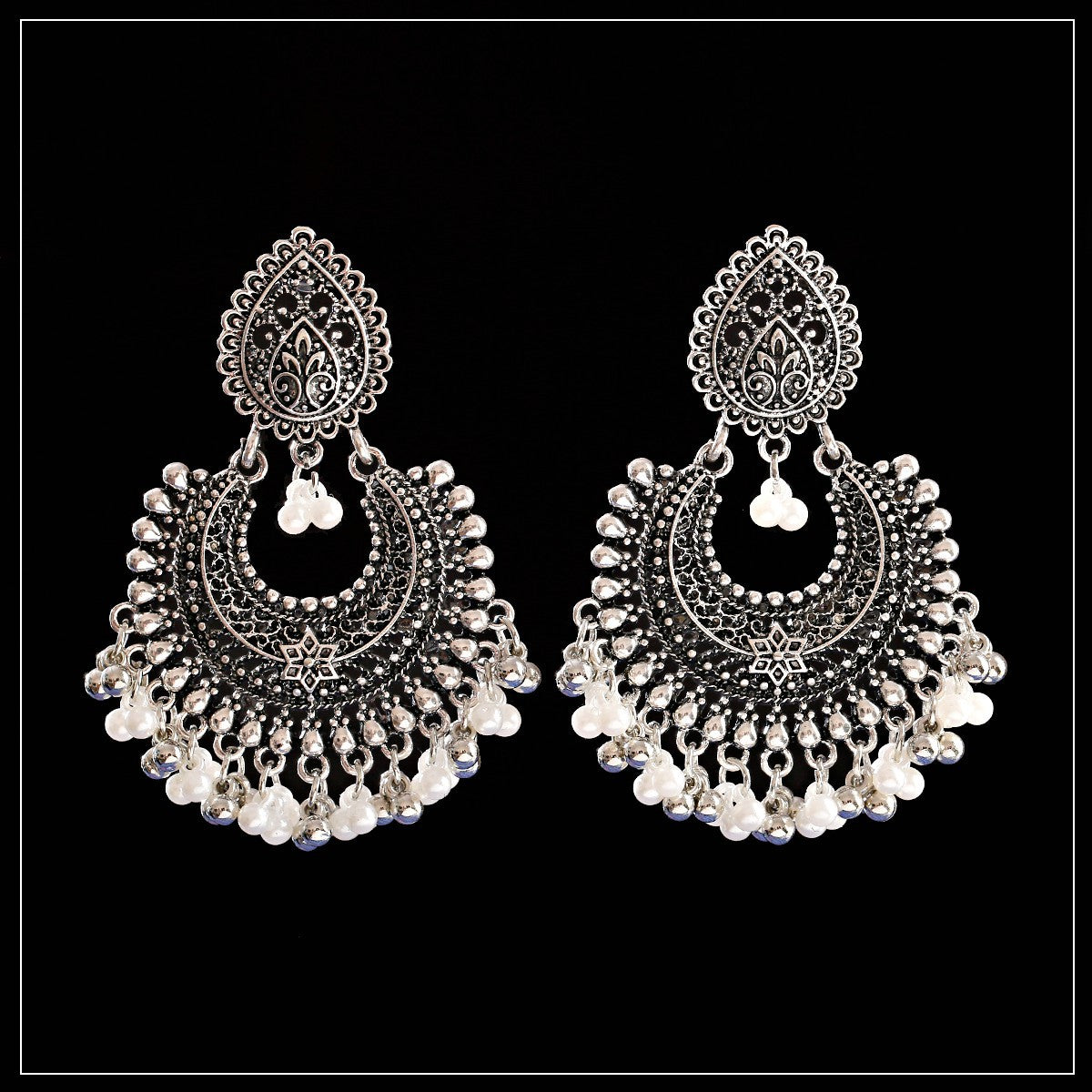 Fan-shaped Retro Ethnic Style Earrings Tassel Hollow