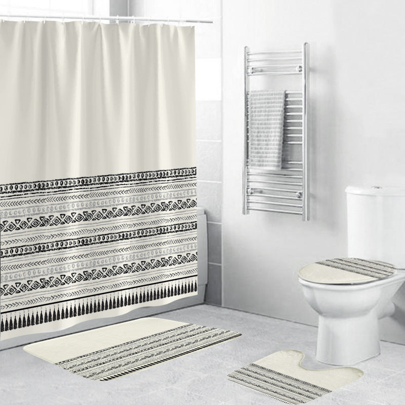 Black And White Pattern Waterproof Green Shower Curtain