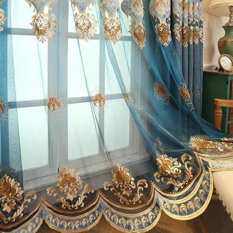 Rideau européen en velours chenille brodé double face et fil de broderie