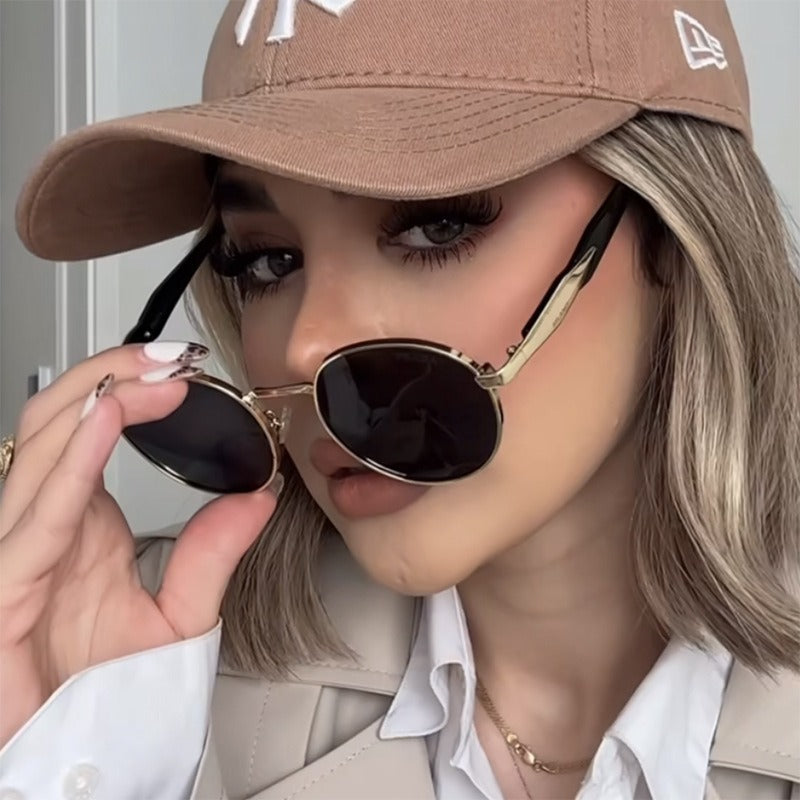 Lunettes de Soleil Rondes en Métal Protection UV pour Femme