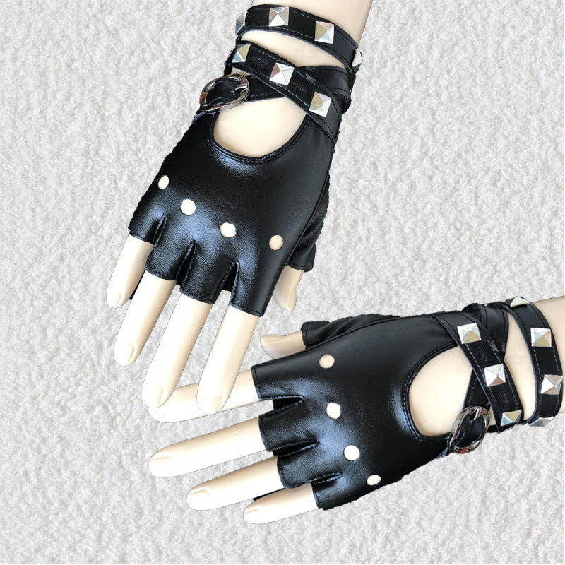 Gants Gothiques sans Doigts Punk Rock pour Femmes