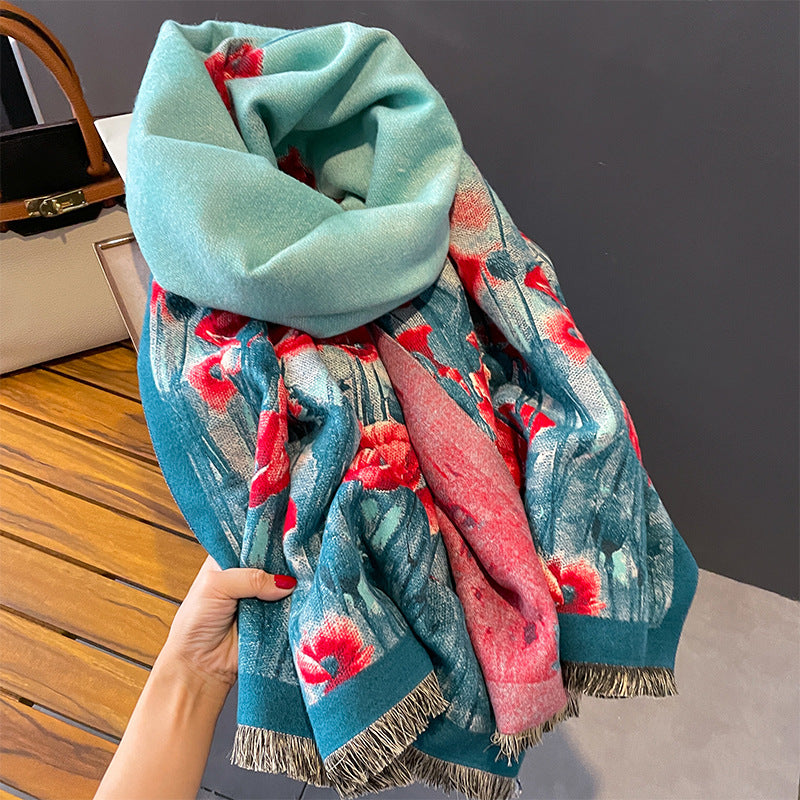 Foulard Femme Cachemire Artificiel Fleurs Peinture à l'Huile