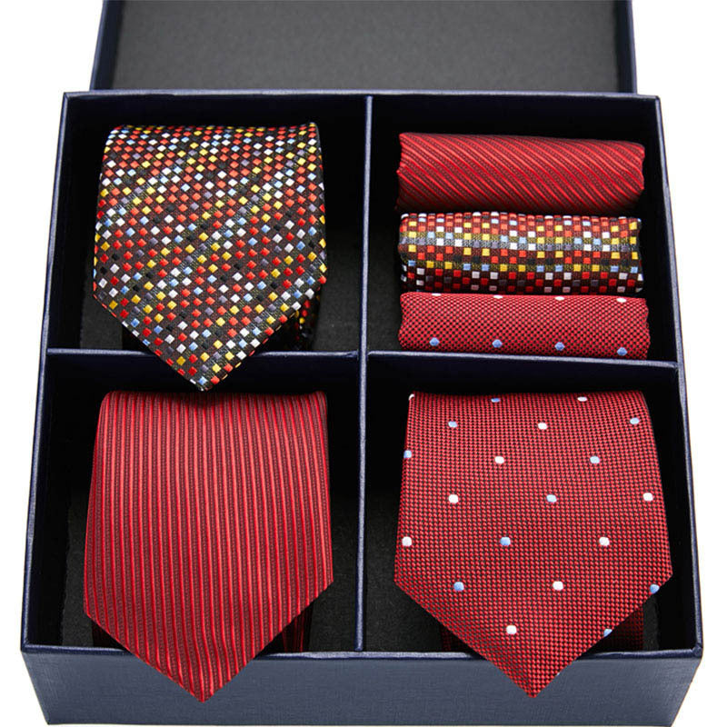 Fashion business striped tie square scarf combo set