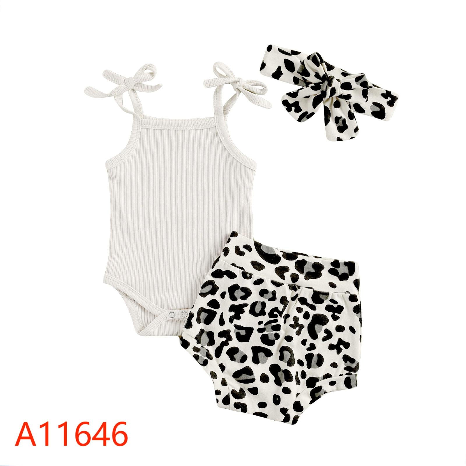 Flower Print Sling Romper Shorts Headscarf Three-piece Set