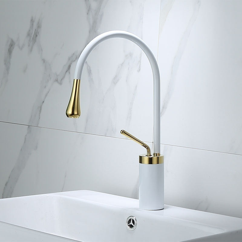 Water Drop Brushed Gold Copper Body Basin Wash Basin Rotating Faucet