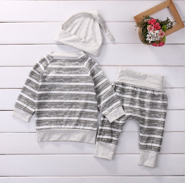 Striped Button Decoration Long-sleeved Children's Suit