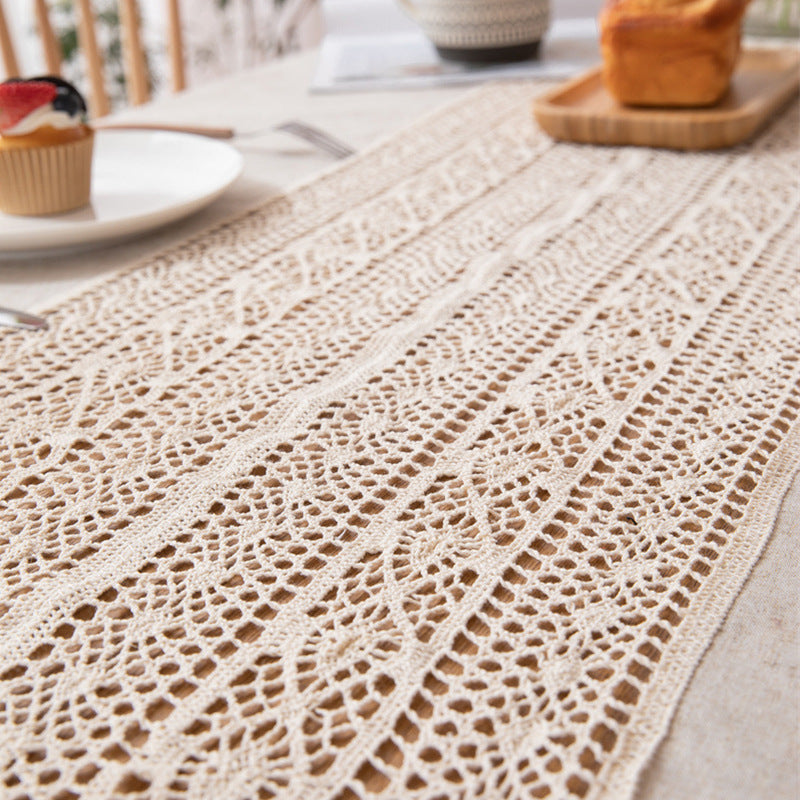 Polyester Linen Plain Hollow Lace Tablecloth