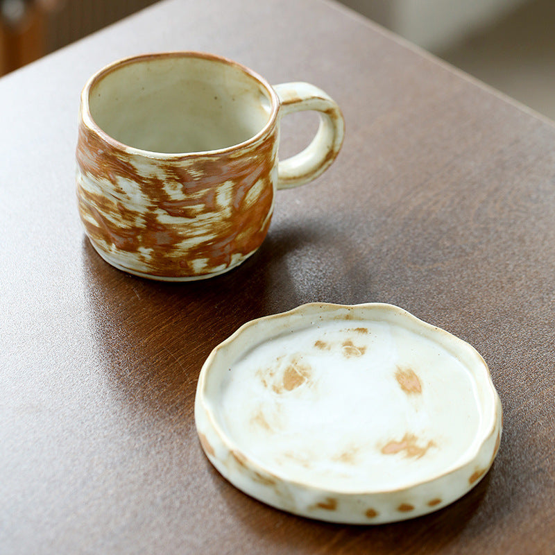 Stoneware Medieval Ceramic Simple Retro Coffee Cup And Saucer Suit
