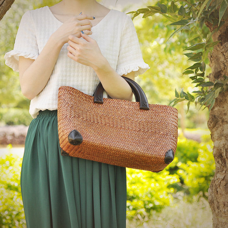 Sac à main rétro en paille de rotin pour femme