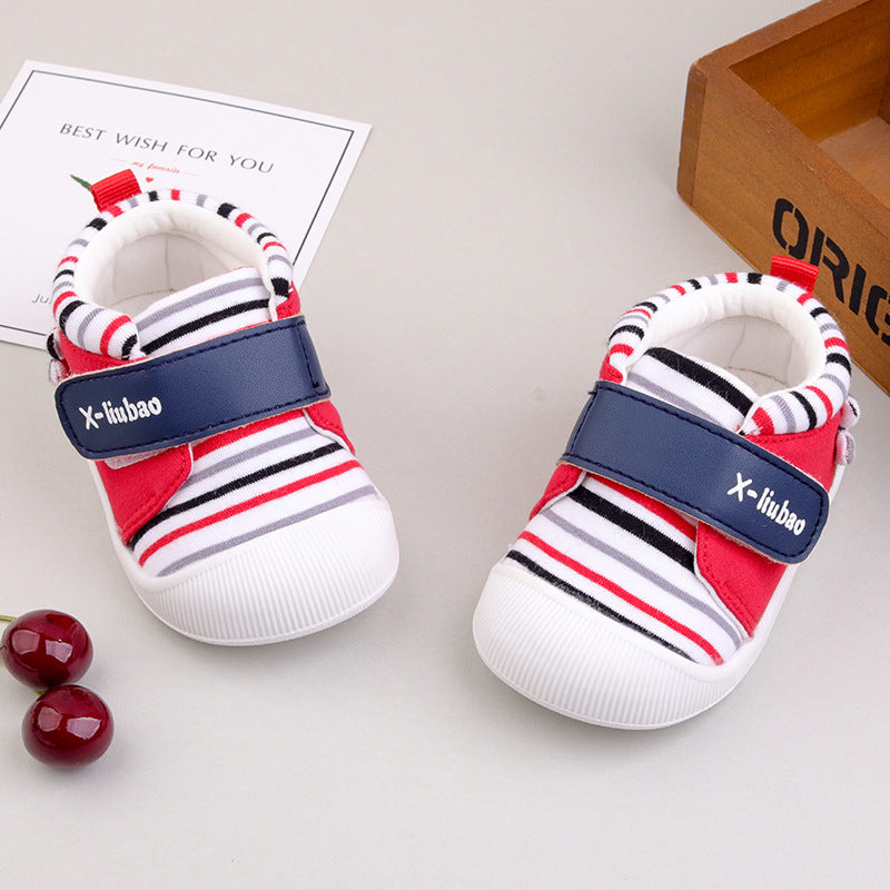 Chaussures bébé rayées antidérapantes à semelle souple et velcro