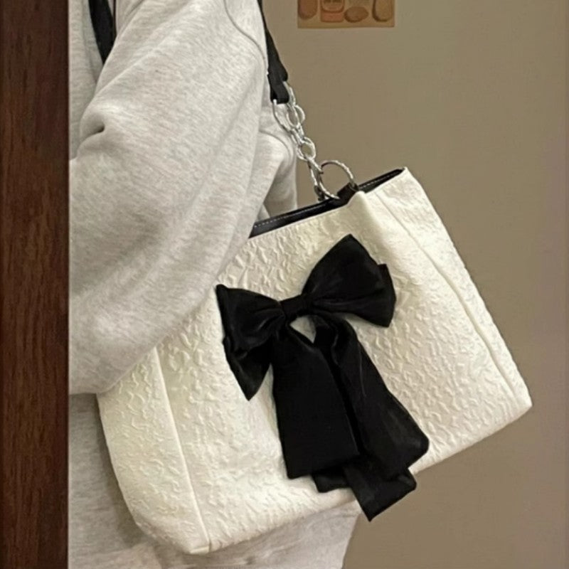 Sac à bandoulière en toile grande capacité Bow Tote