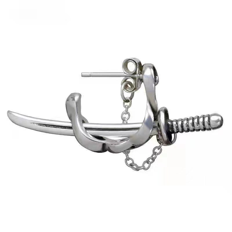 Boucles d'oreilles clous tendance hip-hop punk homme chaîne croix épée