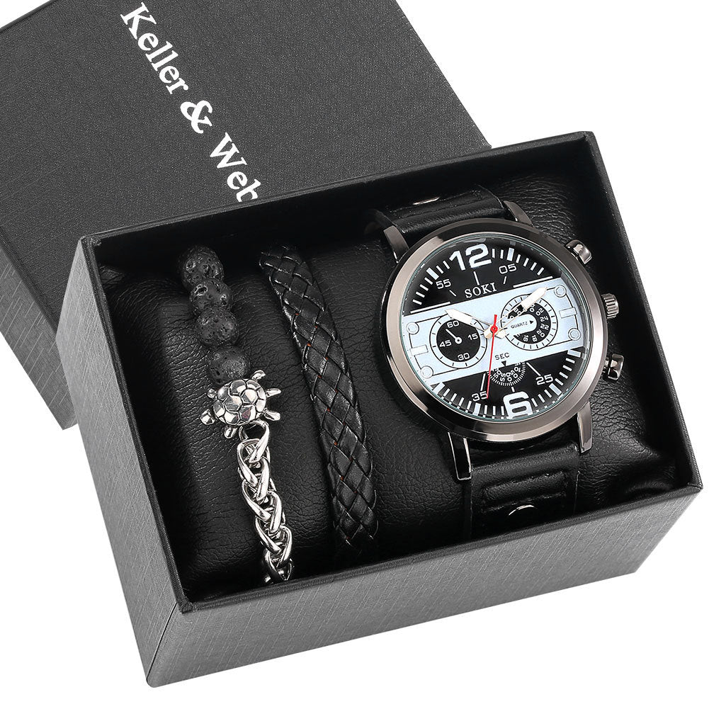 New Suit Men's Quartz Watch Bracelet Gift Set Box