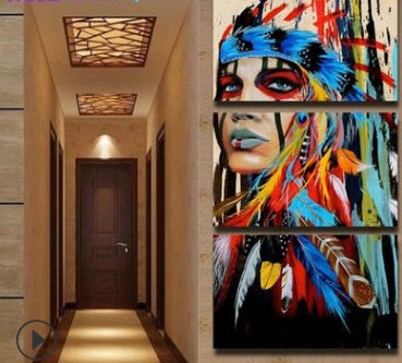 Indian decorative painting inkjet frameless triple canvas entrance decorative painting