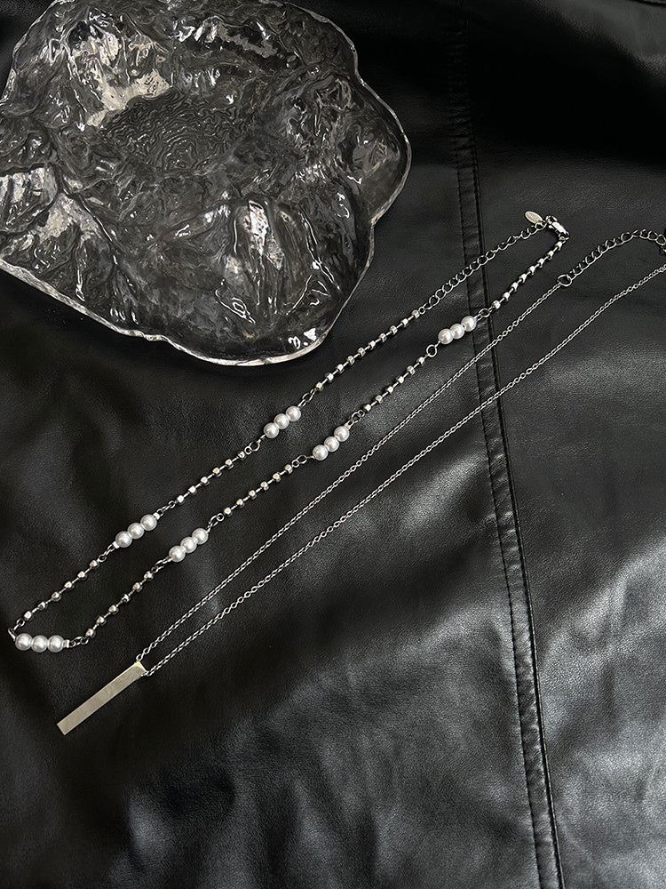 Men's Pearl Necklace Double Layer Pendant Hip Hop
