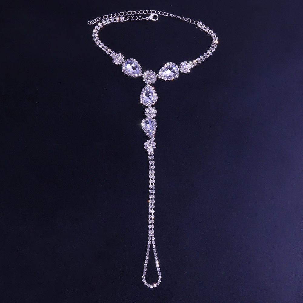 Rhinester Interfinger Dames Européennes et Américaines Goutte d'Eau Brillant Cheville Chaîne