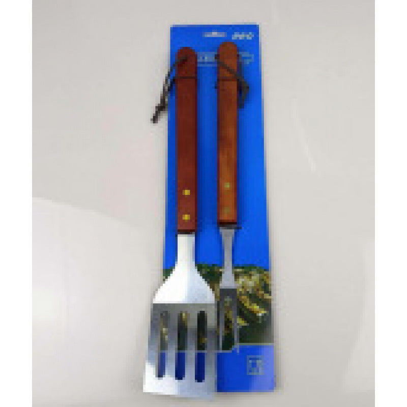 Ensemble de 3 ustensiles de barbecue en acier inoxydable avec manche en bois : spatule, fourchette et pince