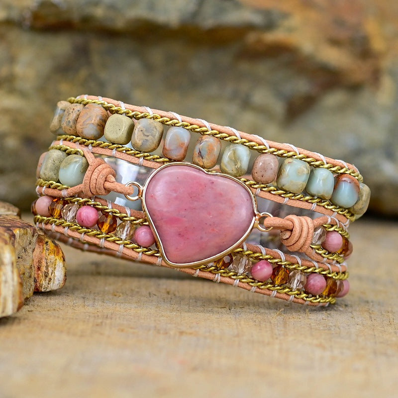 Bracelet enroulé multi-couches cœur irrégulier fantaisie