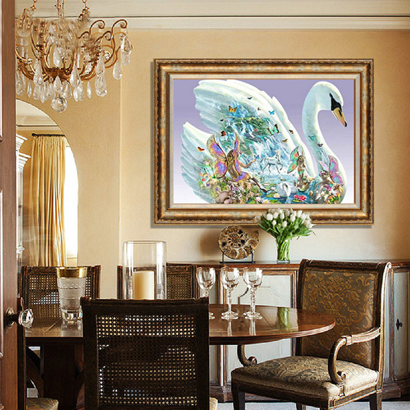 5D Swan Diamond Painting Crystal Round Painting Mosaic Crafts Round Full Drill Bird Diamond Painting Cross Home Decor