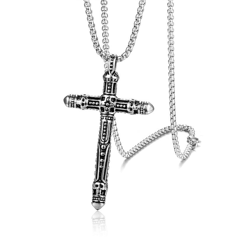 Titanium Steel Cross Men's Stainless Steel Vintage Pendant Necklace