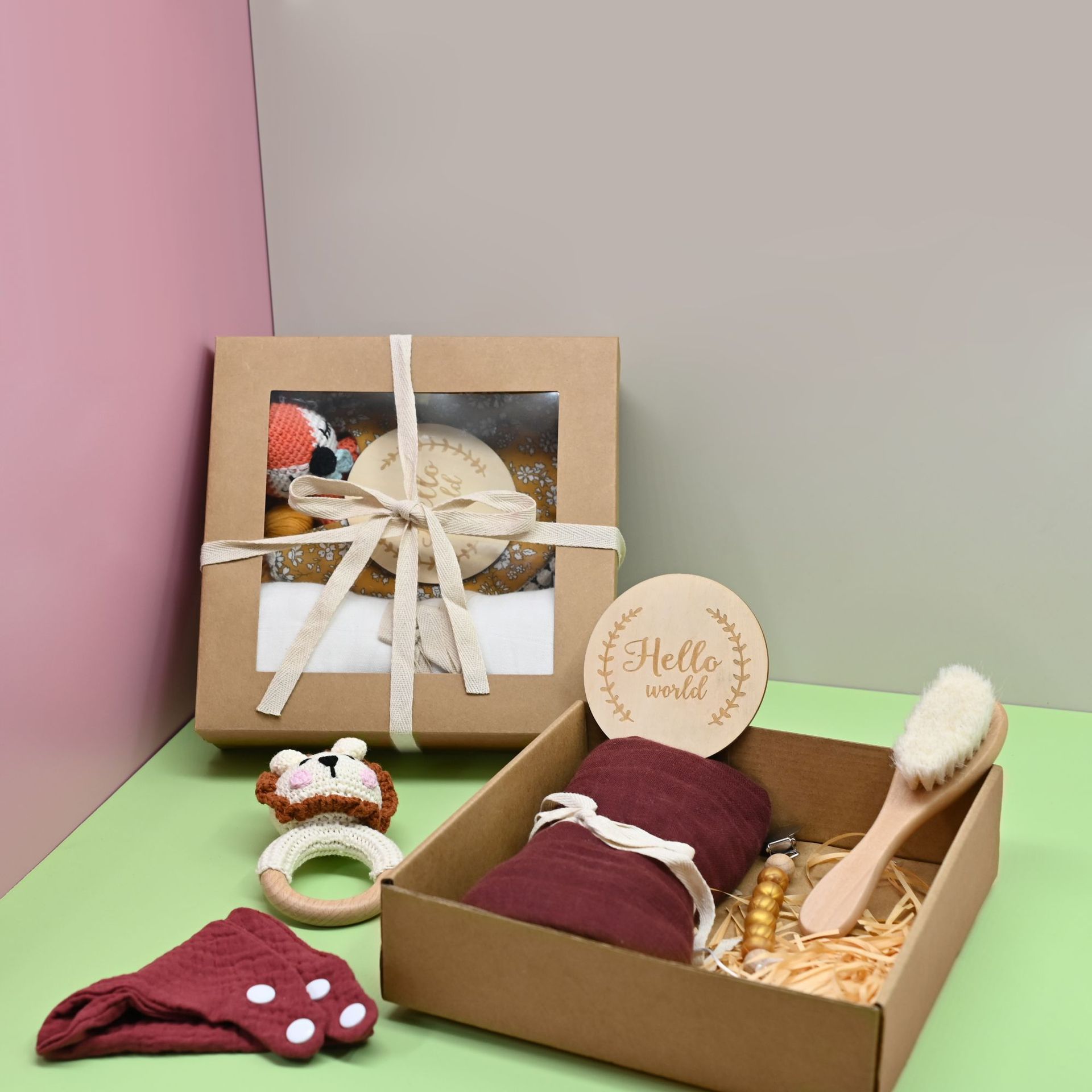 Baby Crochet Wooden Rattle Suit Birth Gift Box Fork Baby Newborn And One Month Old Gift