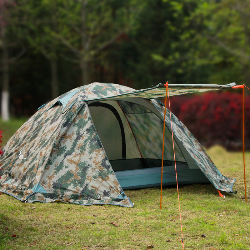 Double Layer Aluminum Pole Camping Windproof And Rainstorm Camouflage Tent