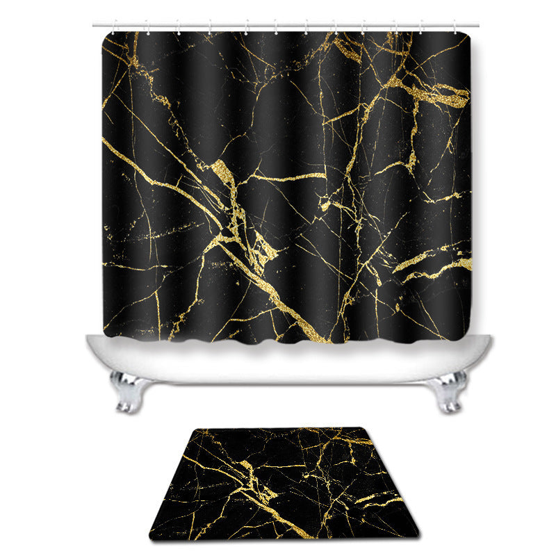 Digital Printing Polyester Marble Shower Curtain Floor Mat Toilet Mat Suit
