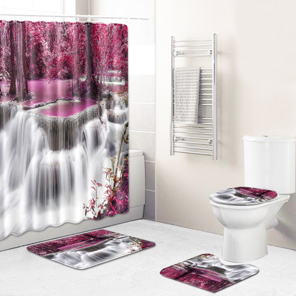 Shower Curtain Bathroom Anti-slip Mats Four-piece Set