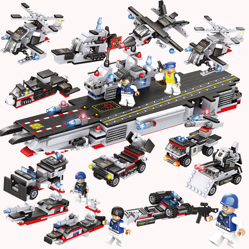 Porte-avions militaire, blocs de construction, jouets DIY pour enfants