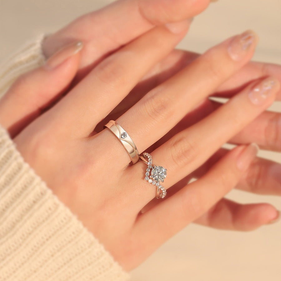 Crown Love One Pair Of Lovers Open Open S925 Silver Moissanite High Sense Couple Rings