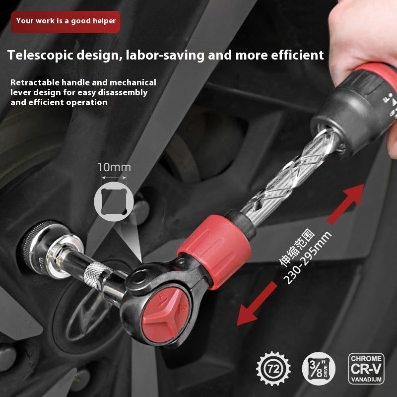 Multifunctional Retractable Movable Head Ratchet Socket Wrench