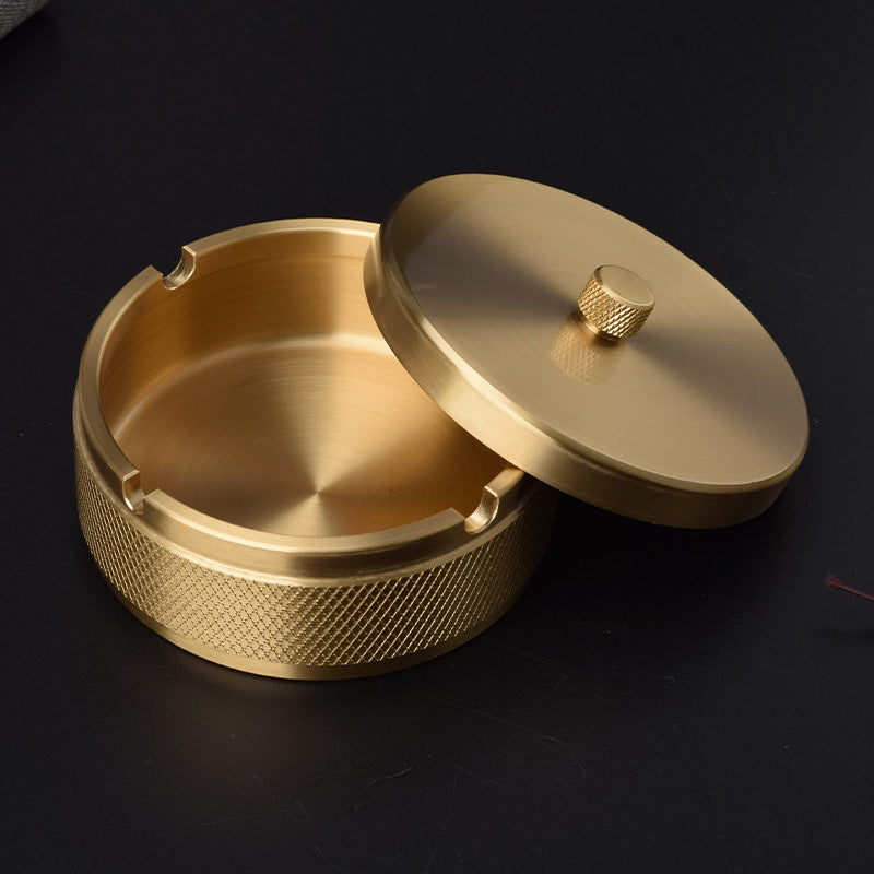 Brass Integrated Old Ashtray With Lid