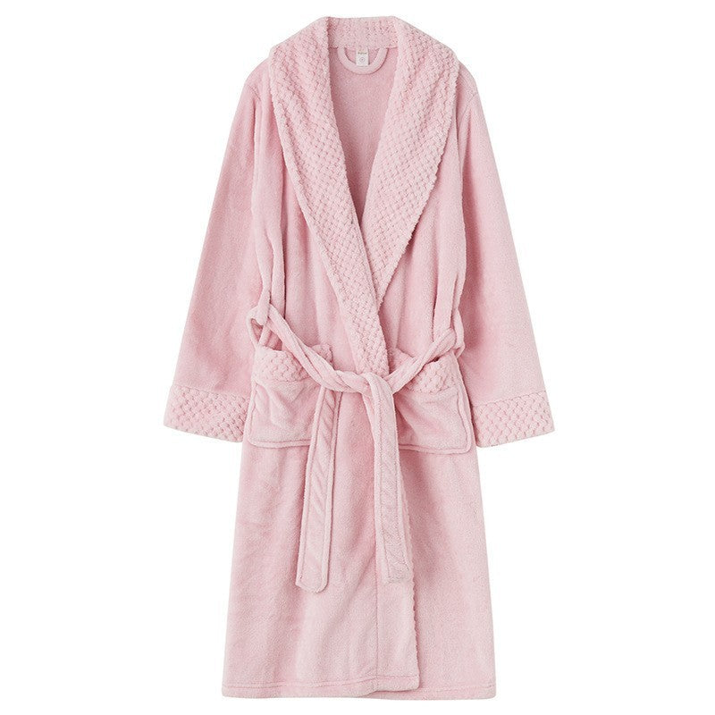 Long Coral Fleece Fleece-lined Thick Bathrobe Flannel Pajamas Homewear