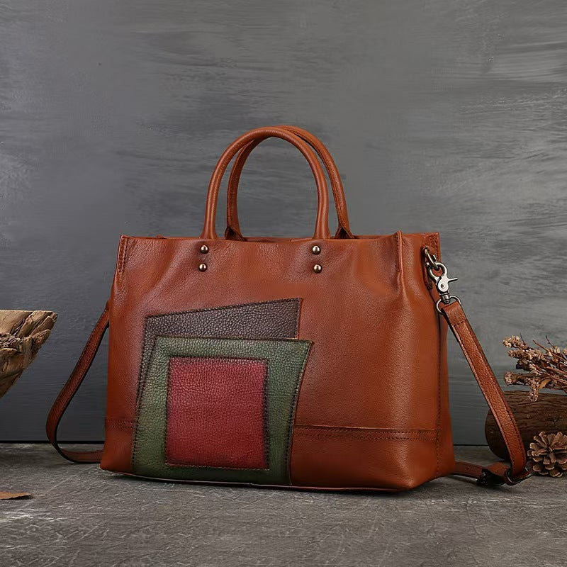 Large Capacity Shoulder Messenger Bag National Style Trendy Patchwork Literary Women Bag