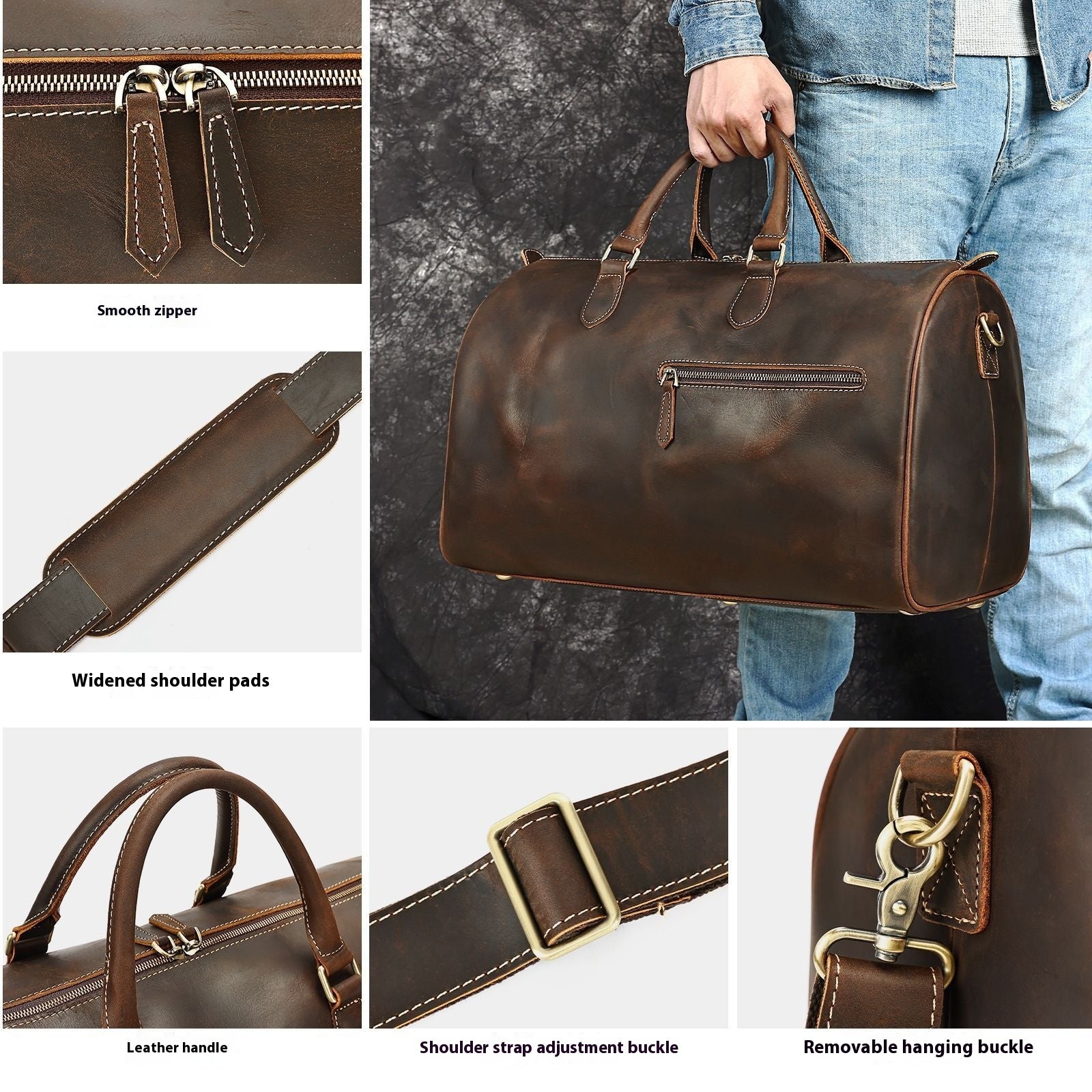 Sac bandoulière grande capacité en cuir vintage de voyage