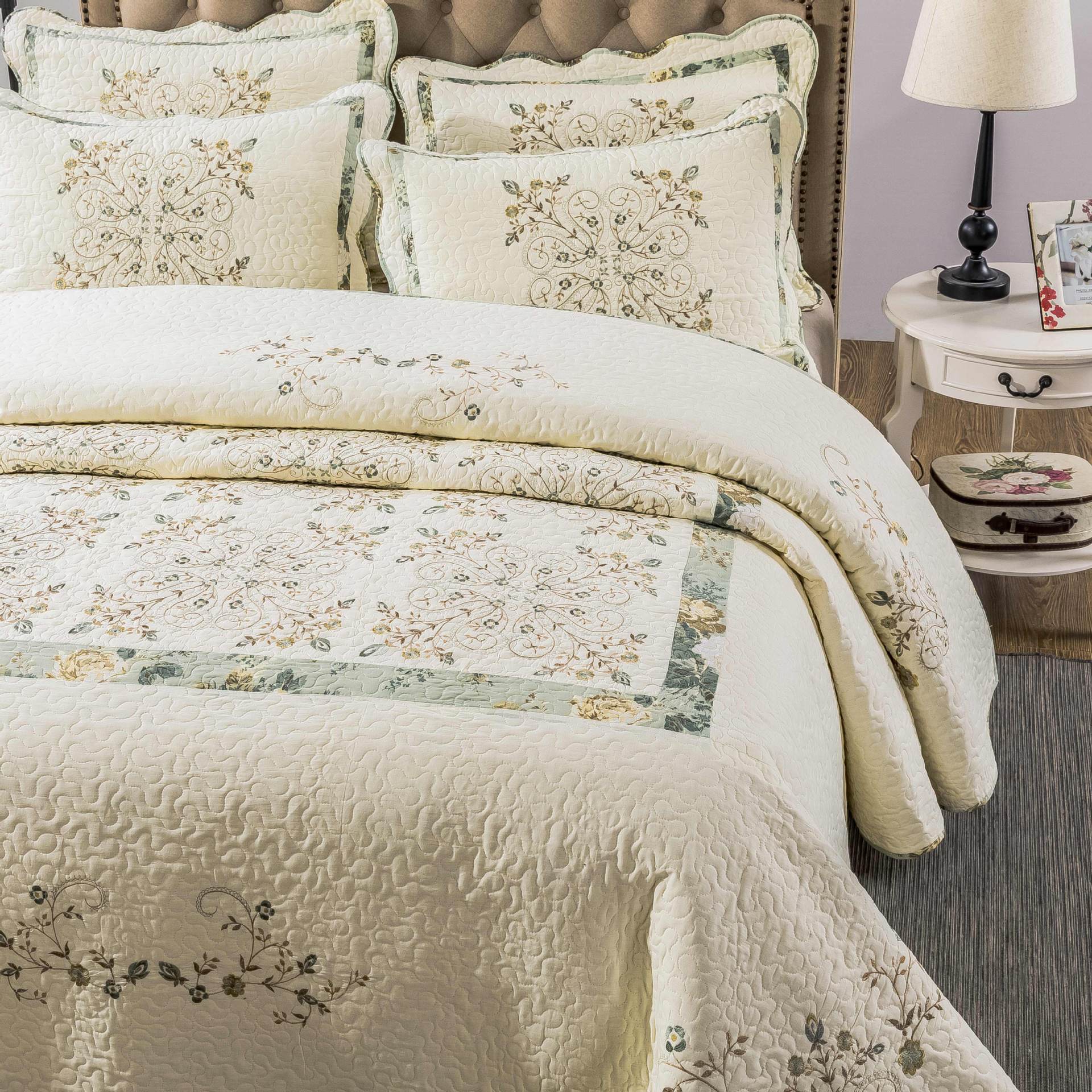 European Embroidery Non-slip All Cotton Pure Cotton Bedspread Suit