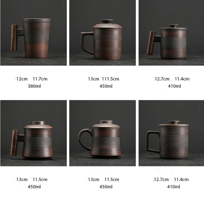 Mug en poterie violette, tasse à café et à lait en céramique avec couvercle, filtre domestique