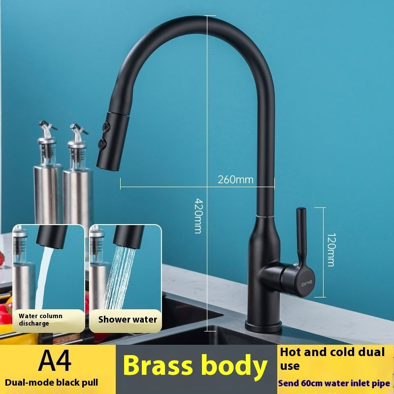 Black Rotatable Retractable Splash Proof Faucet
